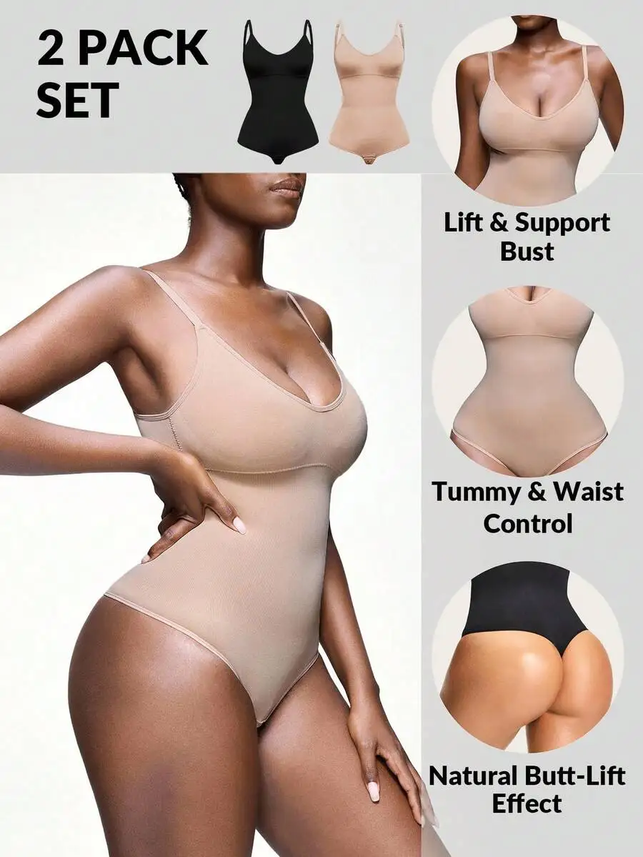 

Women Solid Color Bodysuit Shapewear With Lift Support Tummy Control Butt Lift
