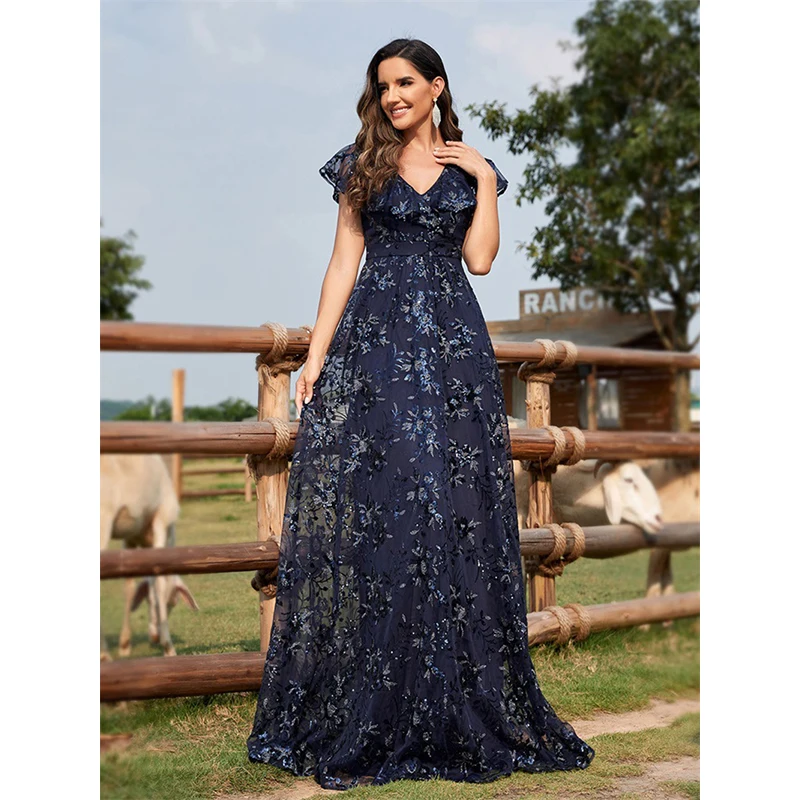 

Summer 2024 New Fashion Short sleeve V Neck Backless Sequined Elegant Ladies Cocktail Prom Evening Party Long Maxi dresses