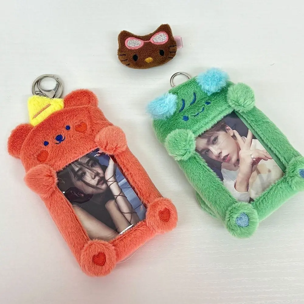 Fashion Cute Plush Photocard Case Cartoon Student Card Holder Photo Card Holder Bag Keychain Portable Bear Photocard Case