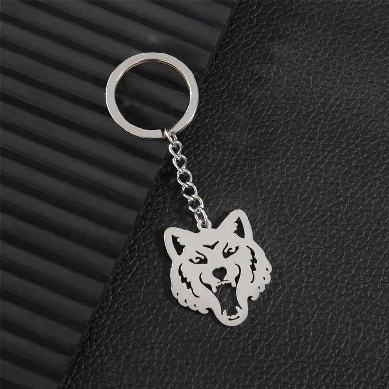 Cute Penguin Stainless Steel Keychain Girls Cartoon Car Keyring Kawaii Wolf Dog Pendants Bag Accessories Creative Gift