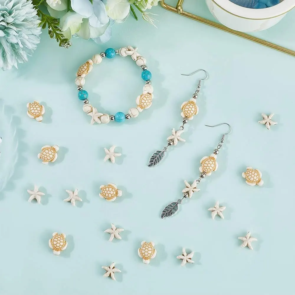 12/20/50pcs White Artificial Turquoise Turtle and Starfish Bead Spacer Beads, Used for DIY Bracelets,decorative Accessories