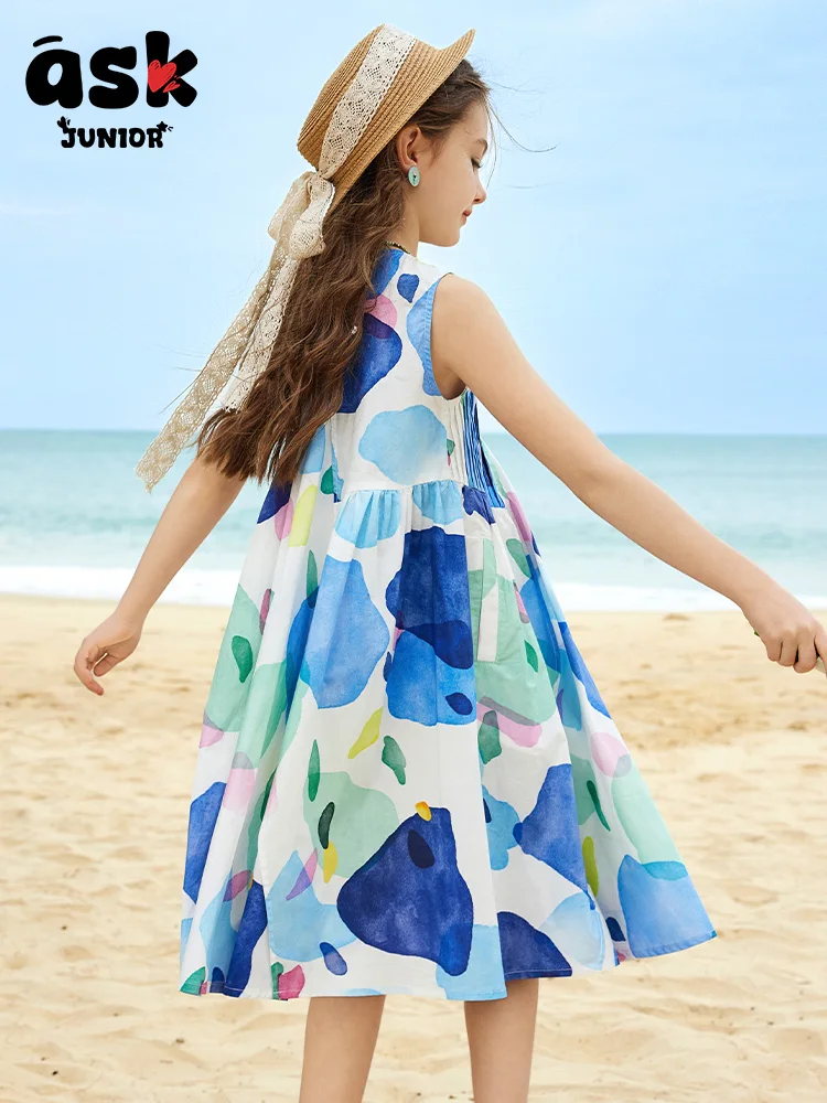 فستان Tween Girls لقضاء العطلات الصيفية رفيع بدون أكمام #2