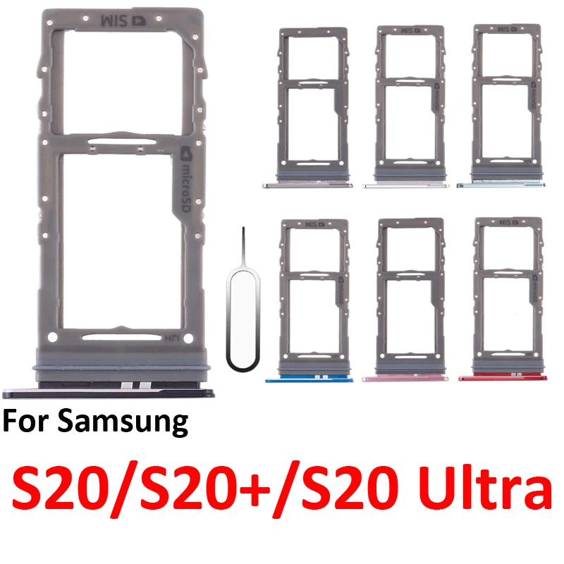 For Samsung S20 S20+ Ultra 5G Phone New SIM Card Tray Micro SD Chip Card Slot Drawer Holder Pocket Parts Single Dual SIM Black