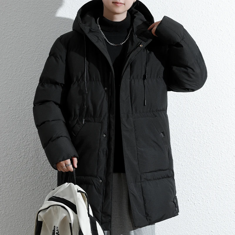 جديد 2025 سترات رجالية غير رسمية بقلنسوة موضة طويلة وسميكة ملابس خارجية مبطنة للرجال سترة واقية شتوية معاطف ملابس للرجال