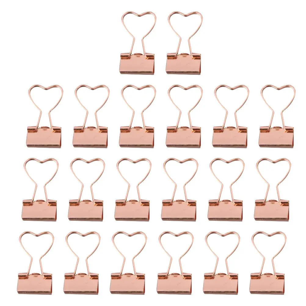 

20Pcs Gold Metal Binder Clips Heart Shaped Strong Hold Paper Organizing Clamps for Office School Home File Storage