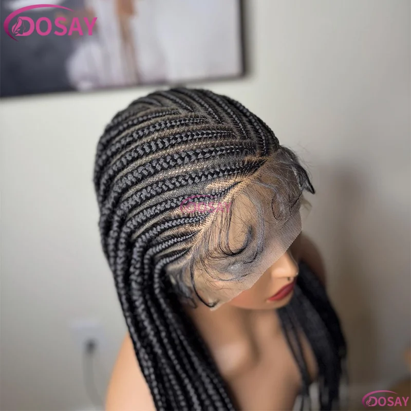 

36-дюймовый полный парик фронта шнурка с детскими волосами Cornrow Box Плетеные парики для женщин Синтетические косы Кружевные парики Косы Африканский парик