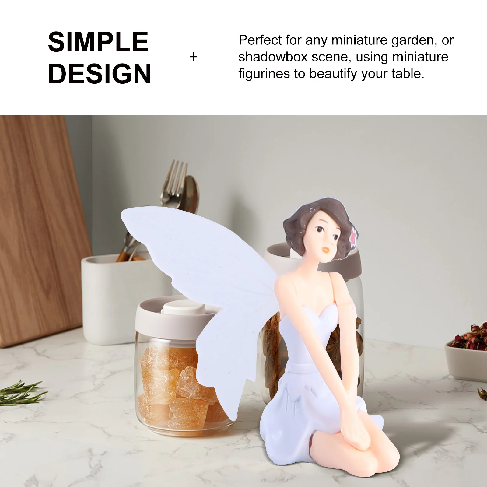 

3pcs White Winged Fairy Miniature Decoration Desktop Car Ornament For Cake Party Home Office Garden Display Accessory