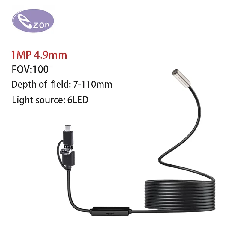 4.9mm Endoscope Camera With Light 720P HD Borescope Tools Soft Semi-Rigid Snake Camera Android Type-C USB Inspection Borescope