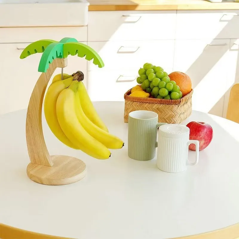 

【NOW SAVE】Multifunctional Wooden Banana Hanger Fruit Storage Rack With Artificial Leaves For Kitchen 2Pc