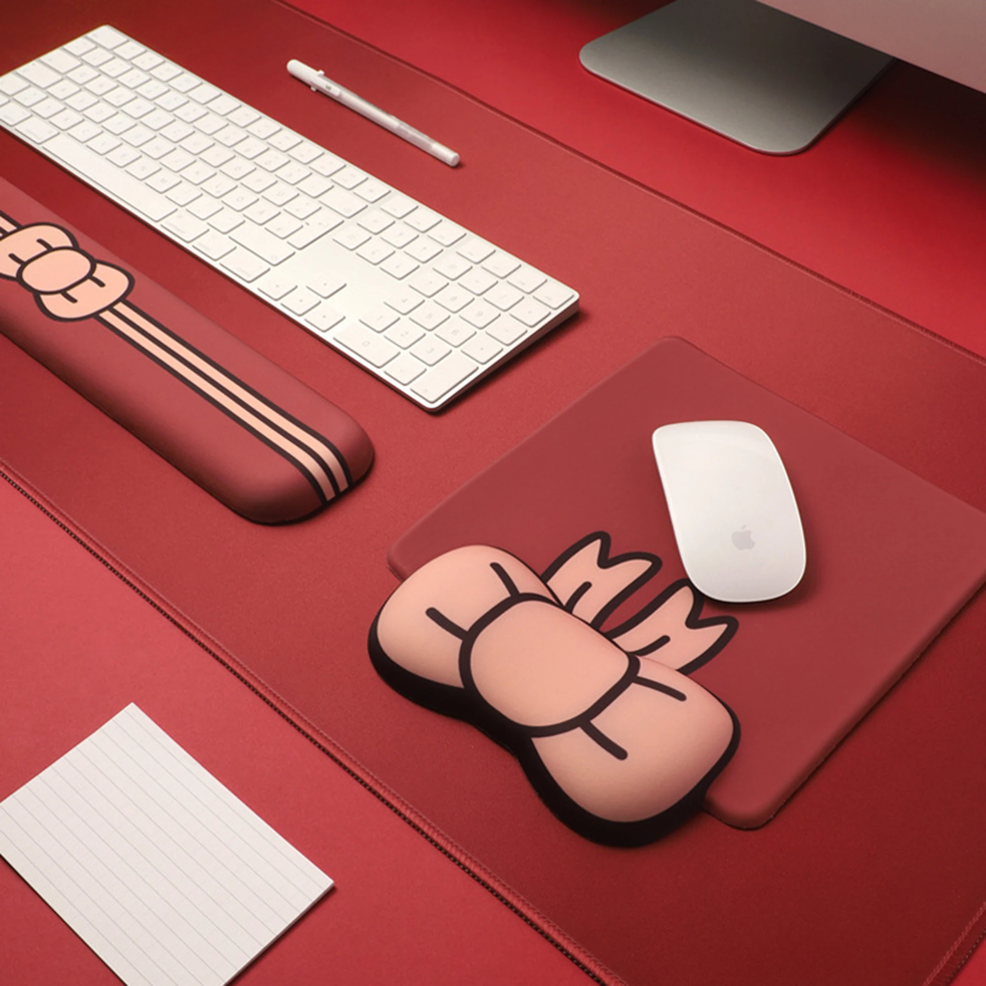 Wine Red Bow Cute Cartoon Silicone Wrist Rest Mouse Pad Large Non-Slip Desk Mat Ergonomic Keyboard Pad for Office Home Gaming