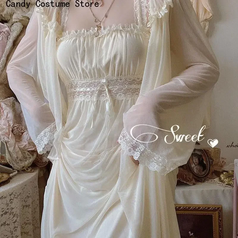 

Women's Korean Chiffon Mesh Long Dress, Sweet Vintage Fairy Lace, Sexy Patchwork, Elegant Strap Dress, Female Casual Dress