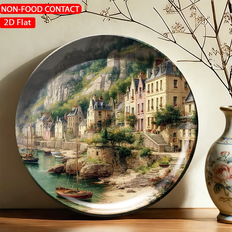 1pc FORJN Ceramic Decorative Plate - Round Suitable for Decoration in Kitchen, Living Room, Bedroom, Dining Table & Office,