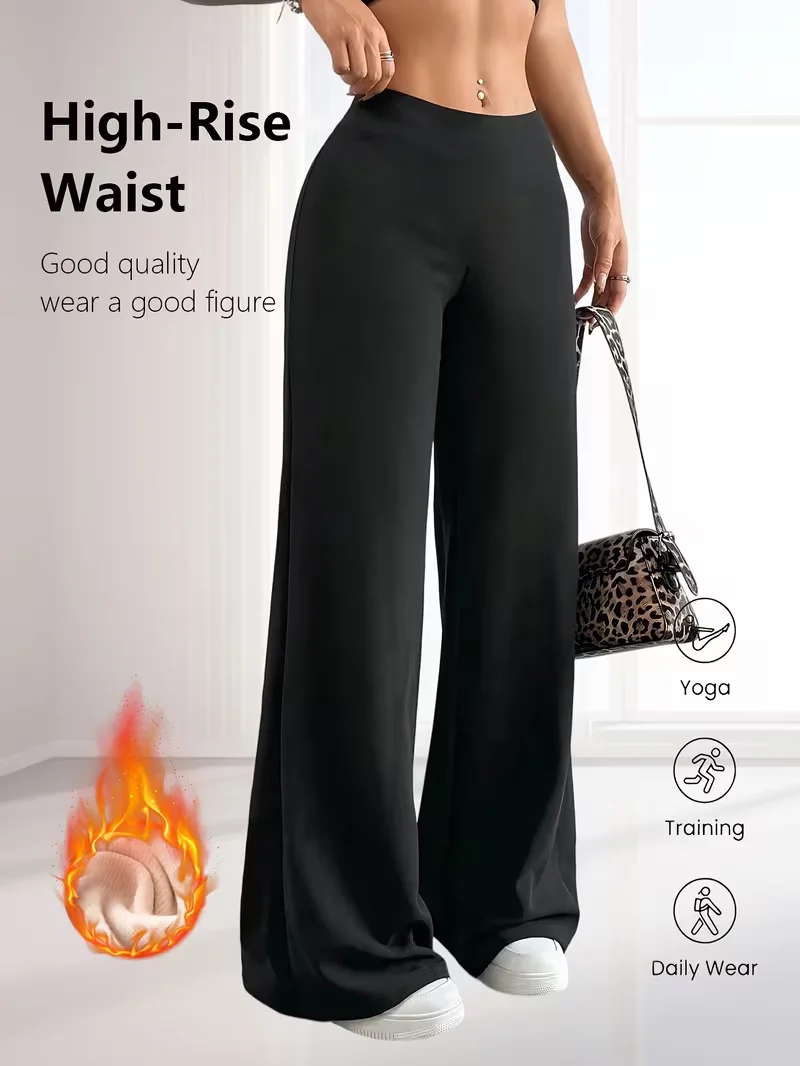 Pantaloni larghi da donna con vestibilità ampia e ispessita - Pantaloni casual invernali caldi foderati in pile, vestiti taglie forti, pantaloni e capri taglie forti