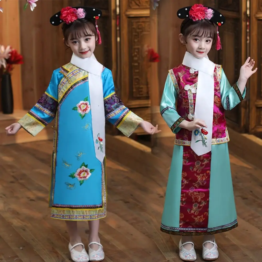 

With Chinese Style Hair Hoop Qing Dynasty Ge Ge Clothing Qing Dynasty Chinese Style Manchu Flag Clothing Printing 110-170cm