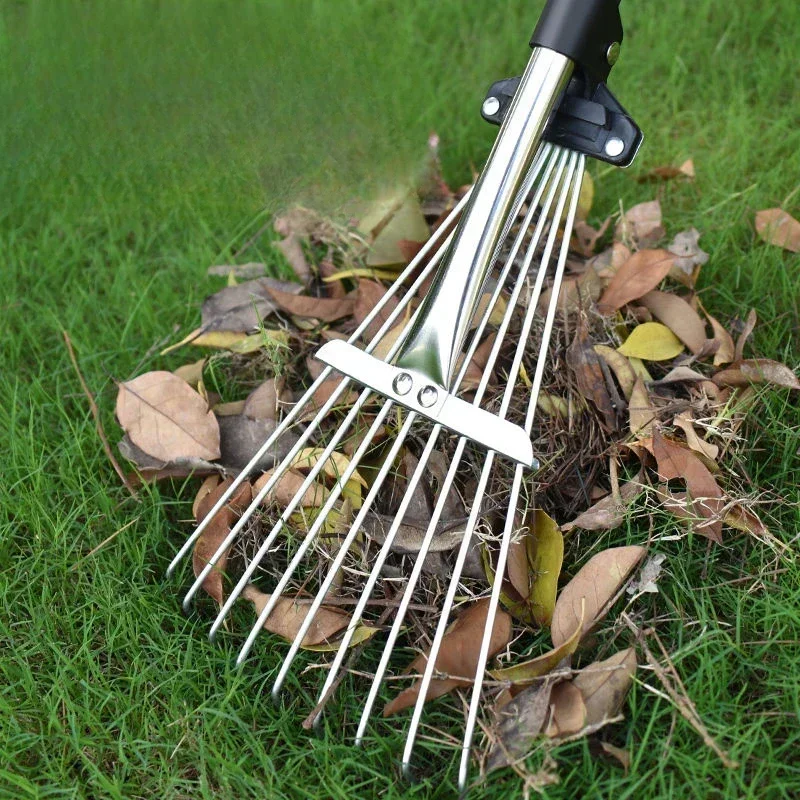 Strumenti di pulizia telescopici addensati Spazzatrice per foglie da prato Prodotti hardware portatili per utensili da giardino in acciaio inossidabile per uso domestico