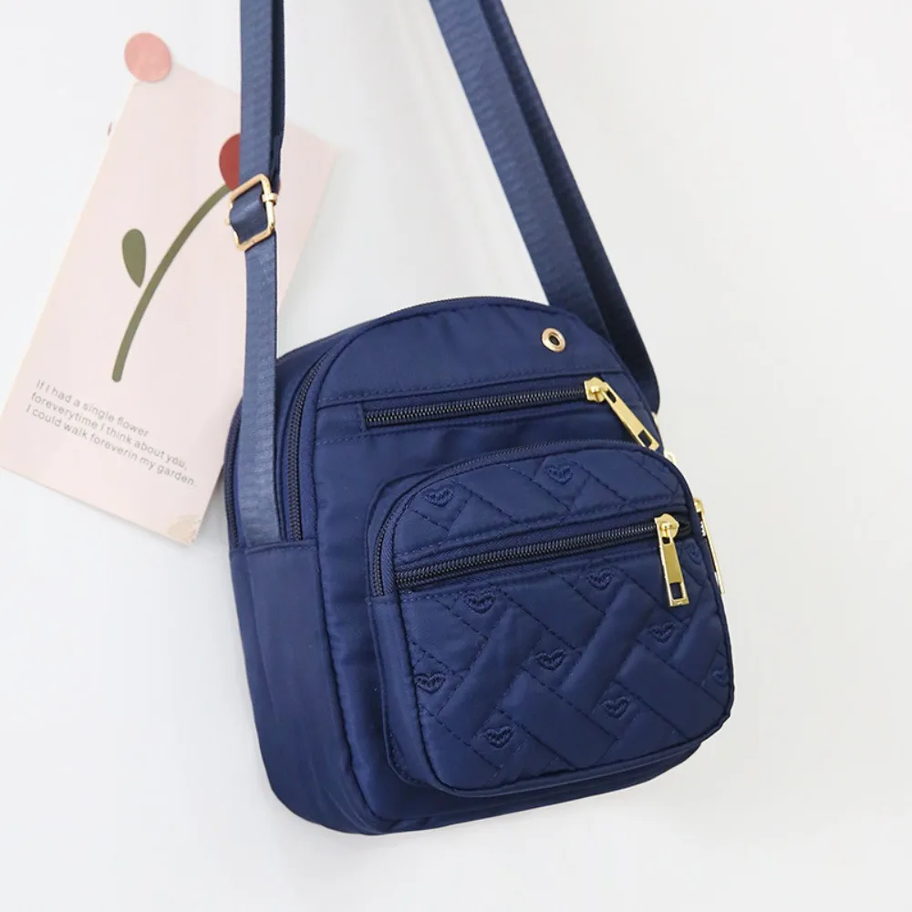 

Vintage Four-layer Zipper Crossbody Bag Five-layer Nylon Shoulder Bag Solid Color Korean Style Small Phone Bag Cosmetic Bag