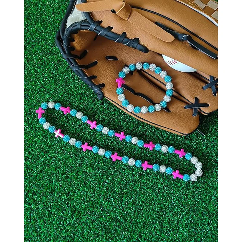 New football color clay rhinestone cross beaded elastic necklace men's and women's baseball neck chain