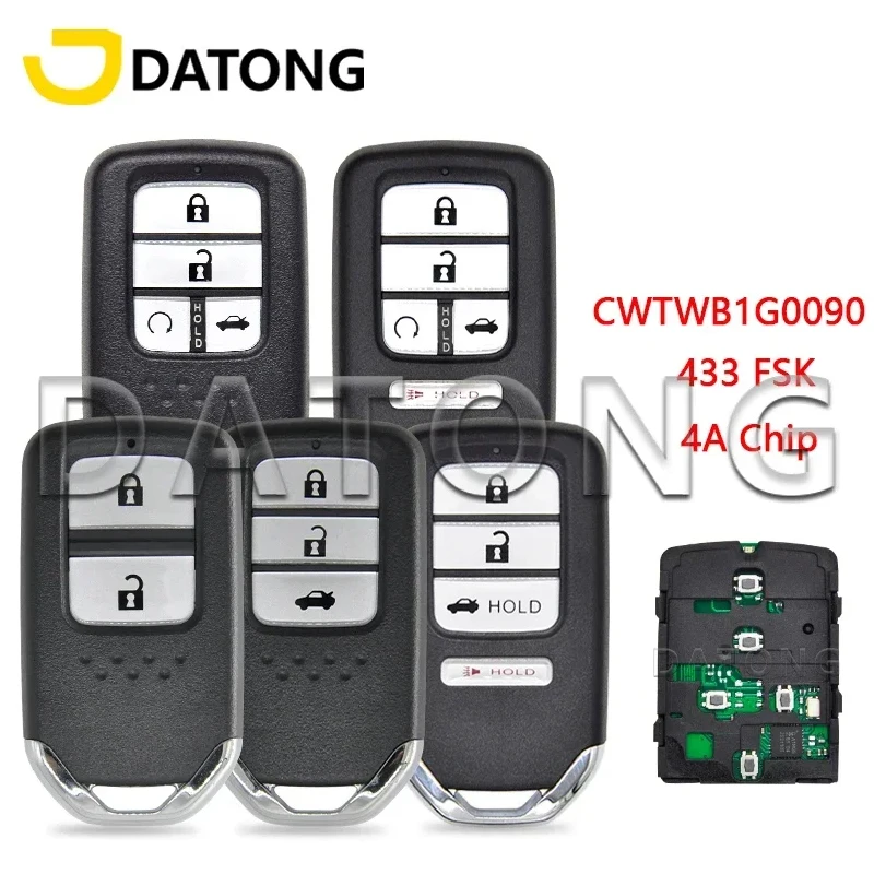 Datong World CWTWB1G0090 4A Chip 433MHz Car Remote Key For Honda Accord Inspire Fit HRV Venzel Jazz Envix Crider City Sport