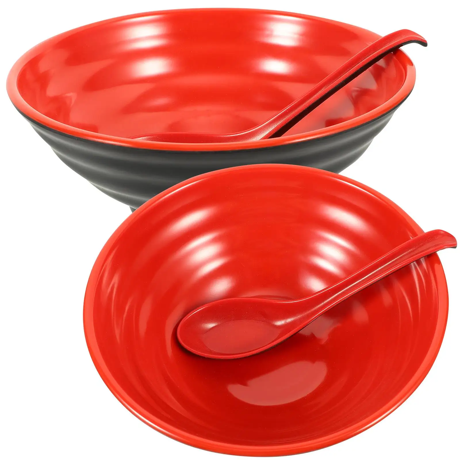 

4pcs Ramen Bowl Set Coffee Color 6675 7010 Spoons Japanese Dinnerware Microwaveable Soup Bowls Kitchen