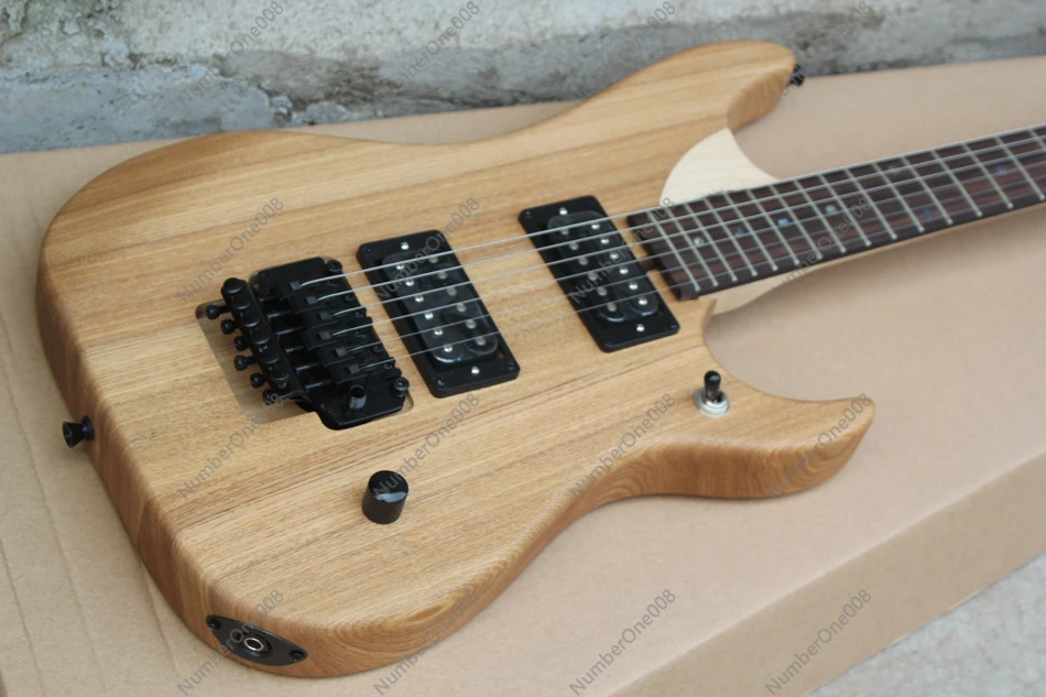 Flyoung Natural Wood Color Electric Guitar with Black Hardware,Rosewood Fingerboard,Offer Customize