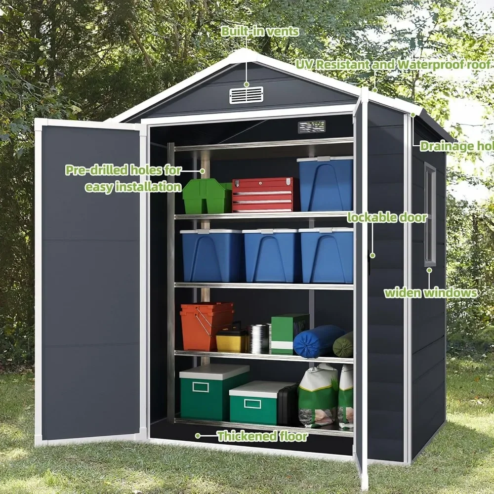 

Outdoor Storage Shed, Resin Shed with Floor,Plastic Shed with Floor for Garden Tool,Waterproof Outdoor Resin Shed