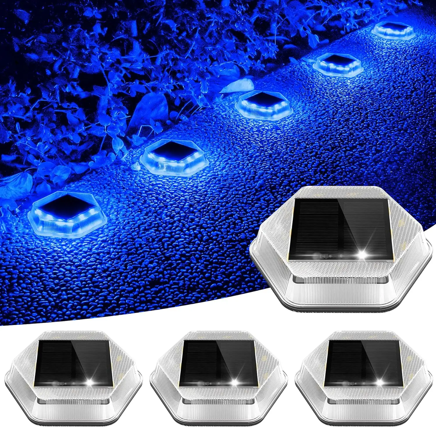 

4PCS Solar Buried Light Garden IP65 Waterproof Outdoor Underground Solar Deck Light Blue Stair Driveway Path Decking Light