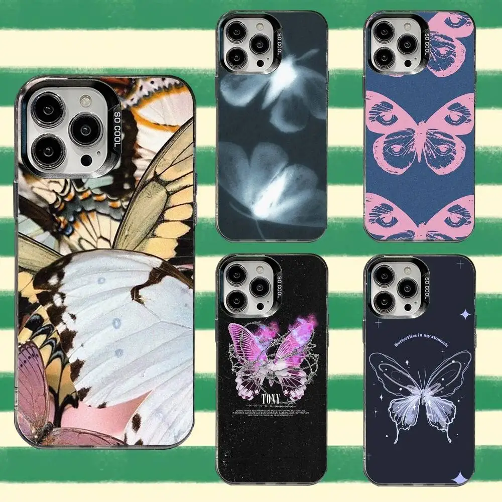 

Ins Retro Butterfly Phone Case For iPhone 16,15,14,13,12,11,8,7,Pro,Max,Plus,Mini,XS,SE Anti Fall Black Matte Hard