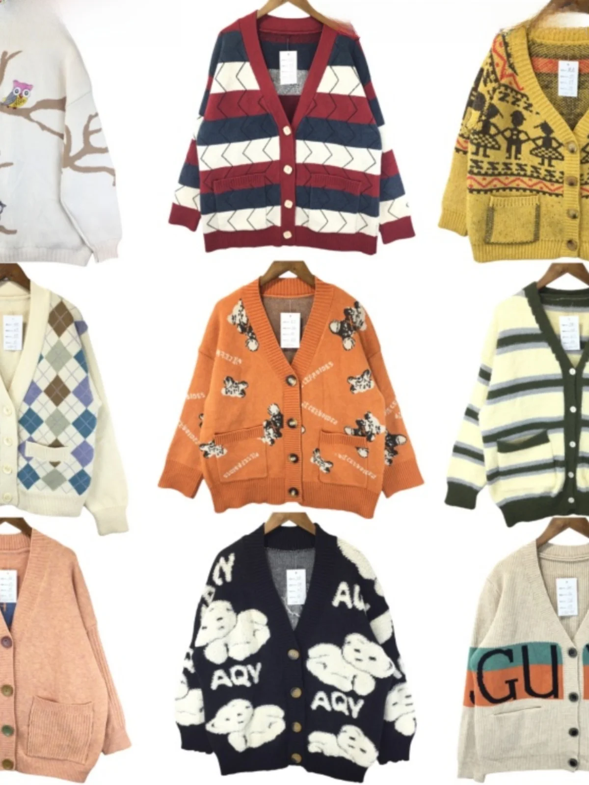 Vintage Loose Women's Sweater round Ne V-Ne Tassel Knitwear Retro Color Blo Simple Cardigan Soft Girl Long Sve Autum...