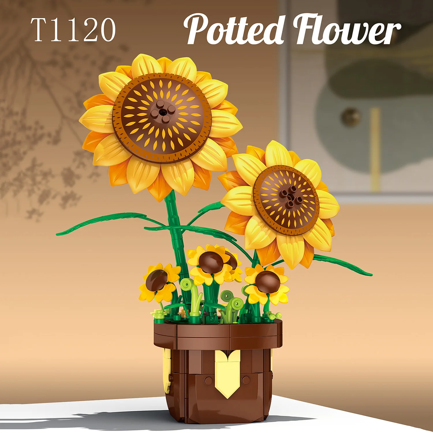 Building block flower gift box with 4 flower options, including building block assembly toys, home and desktop decorations