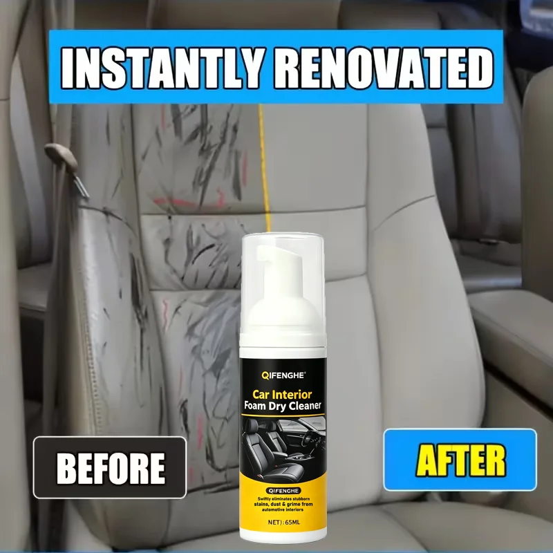Car Interior Foam Dry Cleaner No Water Needed Remove Stubborn Stain Dust Grime For Seat Carpet Fabric Plastic Quick Refresh Inte