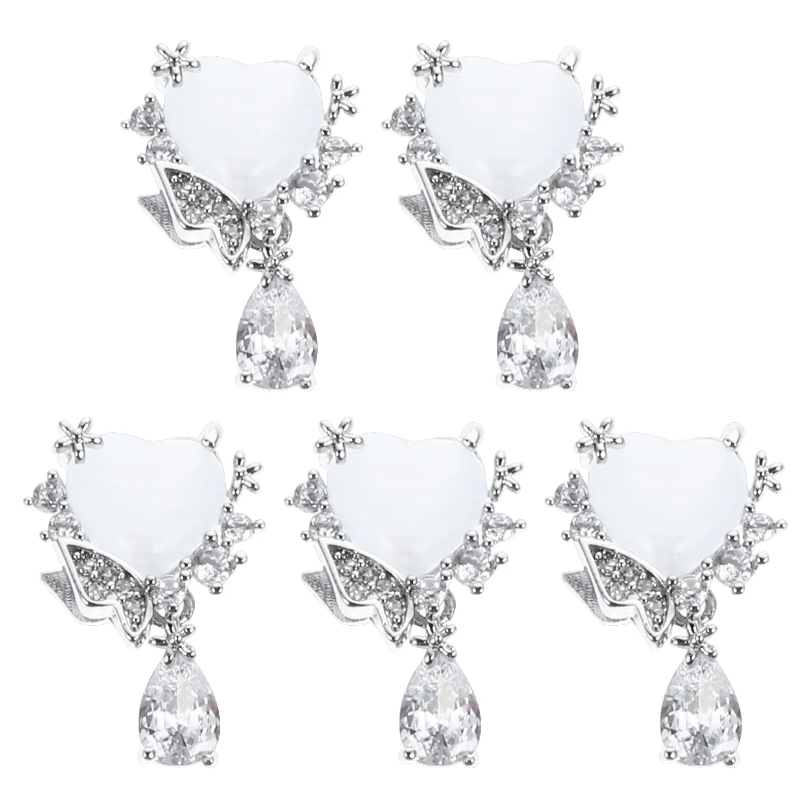 

5 Pcs Cat's Eye Butterfly Heart Zircon Nail Studs Rhinestones Gems Art Decals Manicure Supplies Japanese Style Nail Decoration