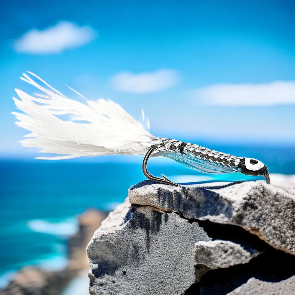 MNFT 10PCS 4# Ghost Tail Fin Silver Body Streamer Minnow Fly Fishing Blue Black & White Fishing Flies