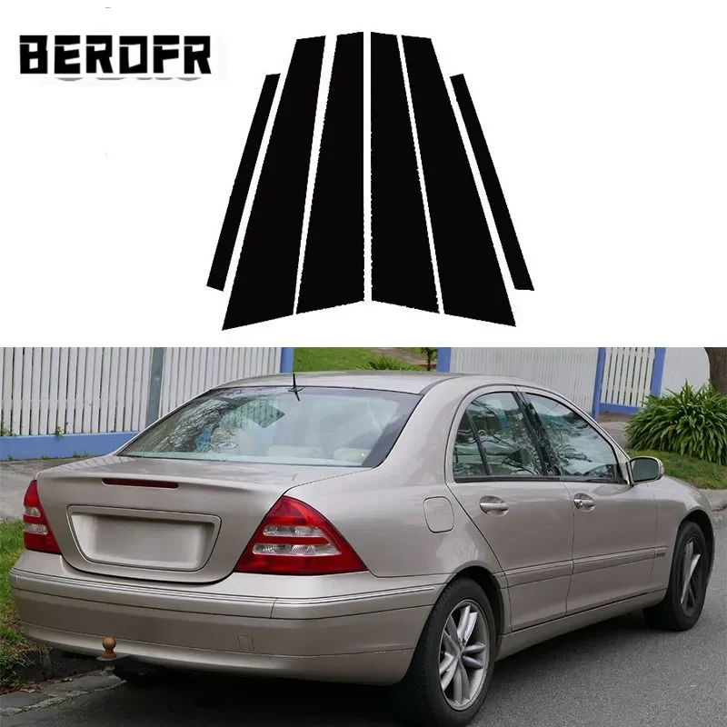 

6Pcs Glossy Black Pillar Posts Fit For Mercedes-Benz C-Class (W203) 2001-2006 2007 Door Window Trim Decoartiver Sticker Cover