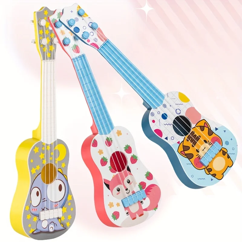 Crianças podem jogar ukulele brinquedo guitarra pode jogar instrumento de simulação iniciante iluminação instrumento educacional brinquedo música