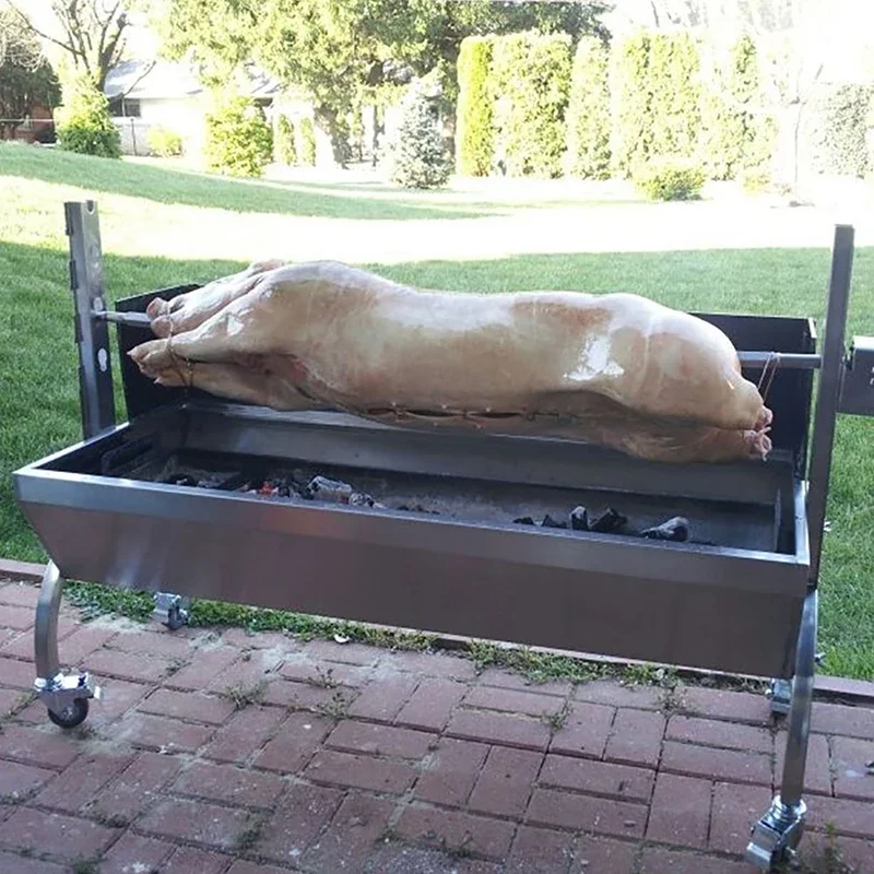 

46" Stainless Steel BBQ Grill Charcoal Pig Spit Roaster Rotisserie Barbeque 110V /220V
