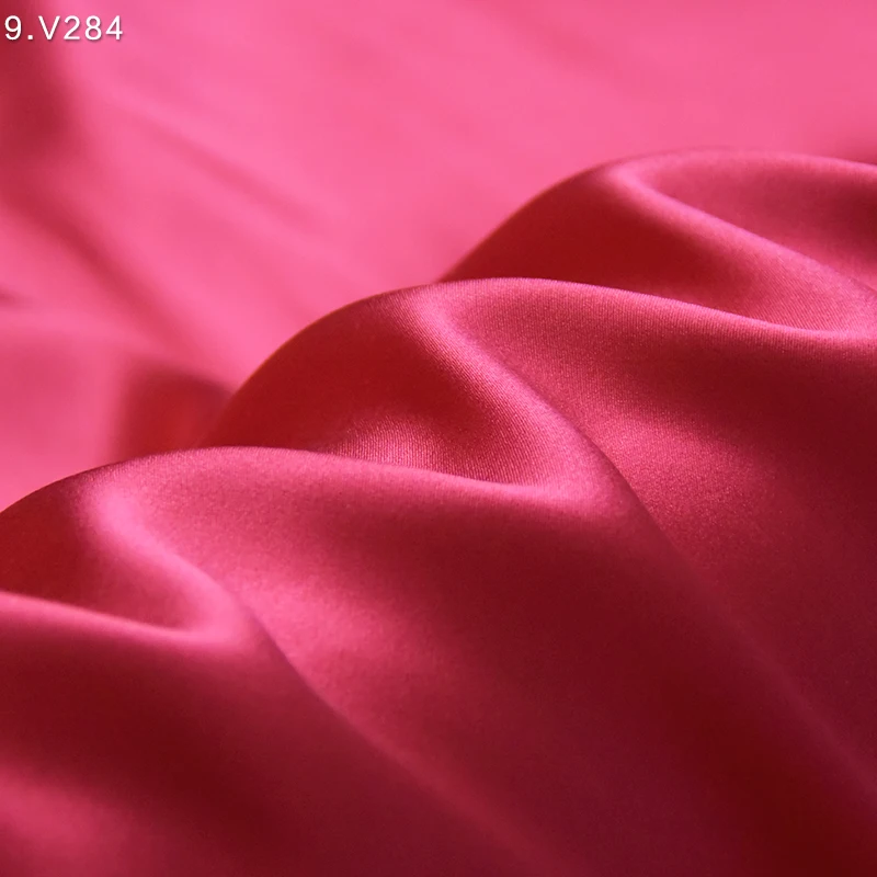 HYSK 100% silk satin fabric pink red coral maroon wine color soft glossy double sided comfortable material for sleepwear robes