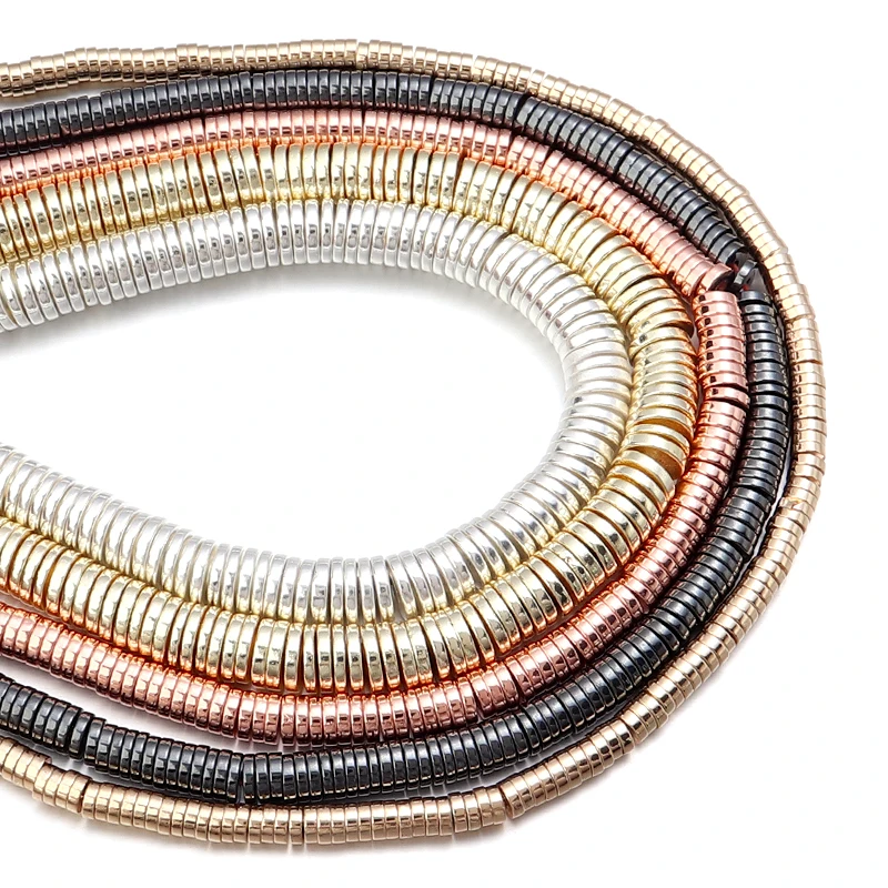 3/4/6/8mm Hematite Natural Stone Beads Flat Round Rondelle Loose Spacer Beads For Jewelry Making DIY Bracelets Necklace Supplies