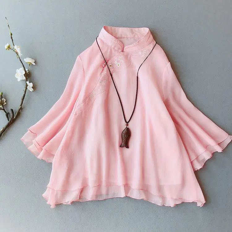 Improved Hanfu Women\'s Two-piece Cheongsam Clothing Summer Chinese Style Embroidered Disc Button Trousers Retro Two-piece Suit