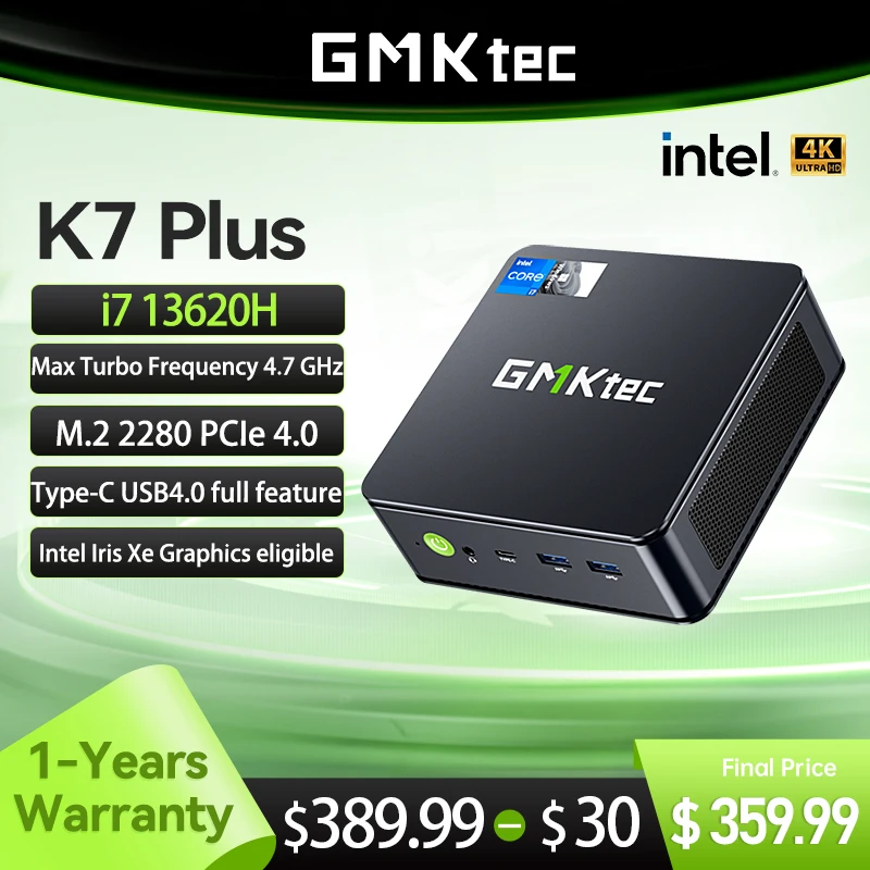 GMKtec Mini Pc K7 Plus Intel Core i7 13620H Nucbox Tipo-C USB4.0 WI-FI 6 Win11Pro