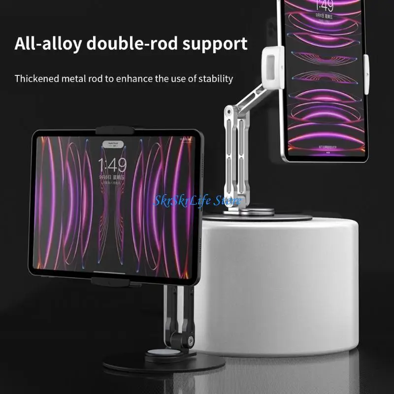 

E65E 360 Degree Rotating Tablets Pad Bracket Desktop Bed Tablet RiserHolder Portable Folding Bracket AluminumAlloy Clamp