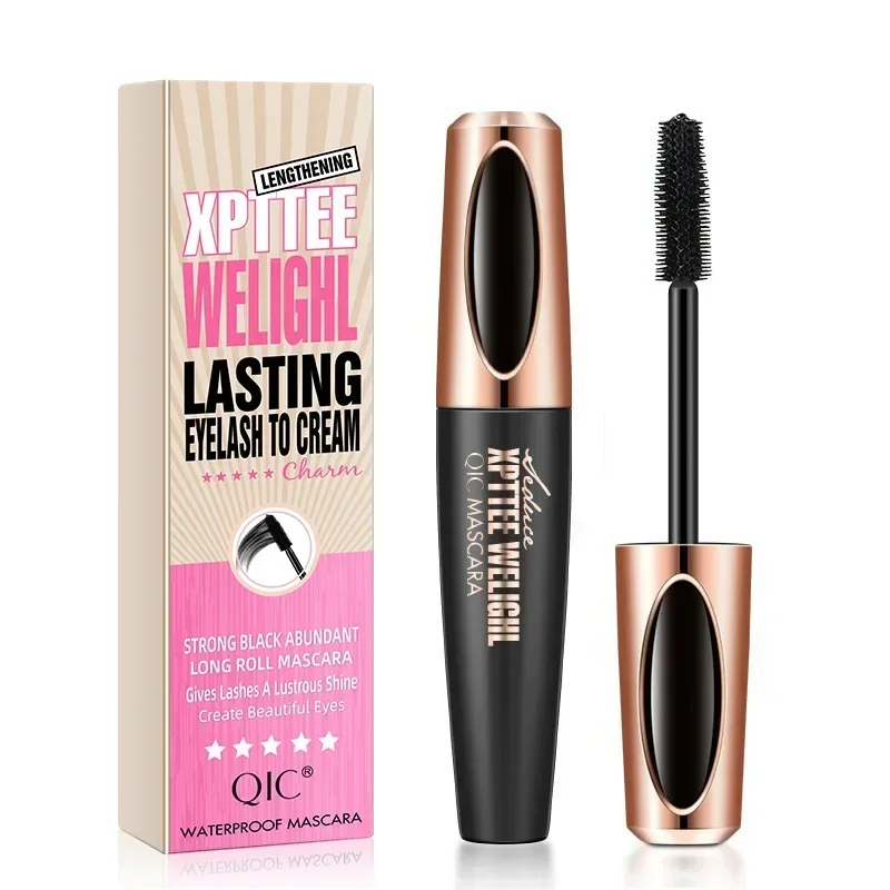 Qic Wimper Mascara Xpttee Welighl Blijvende Mascara & Eyeliner Waterdicht Dik Lang Krullend Siliconen Wimperborstel 4d Mascara