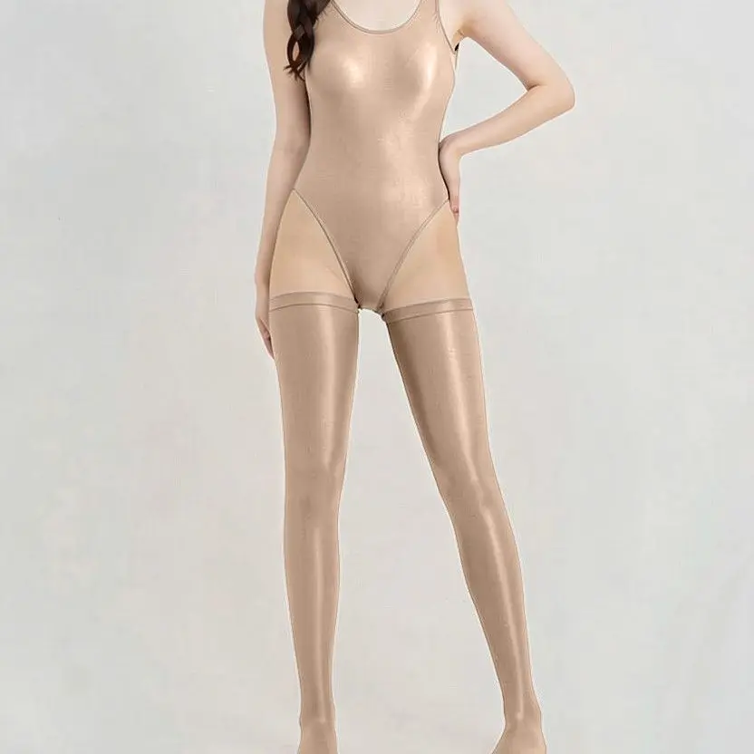 

Shiny Glossy 2 Pieces Set Sexy Leggings Bodysuit Top Fitness Sport Romper Shorts Plus Size Women