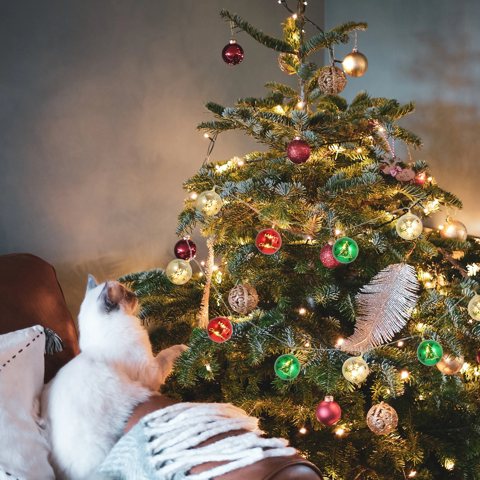 1 قطعة عيد الميلاد الكرة سلسلة مصباح ملون الإبداعية عيد الميلاد ضوء مهرجان جو ديكور مصابيح تعليق للزينة الطرف الديكور