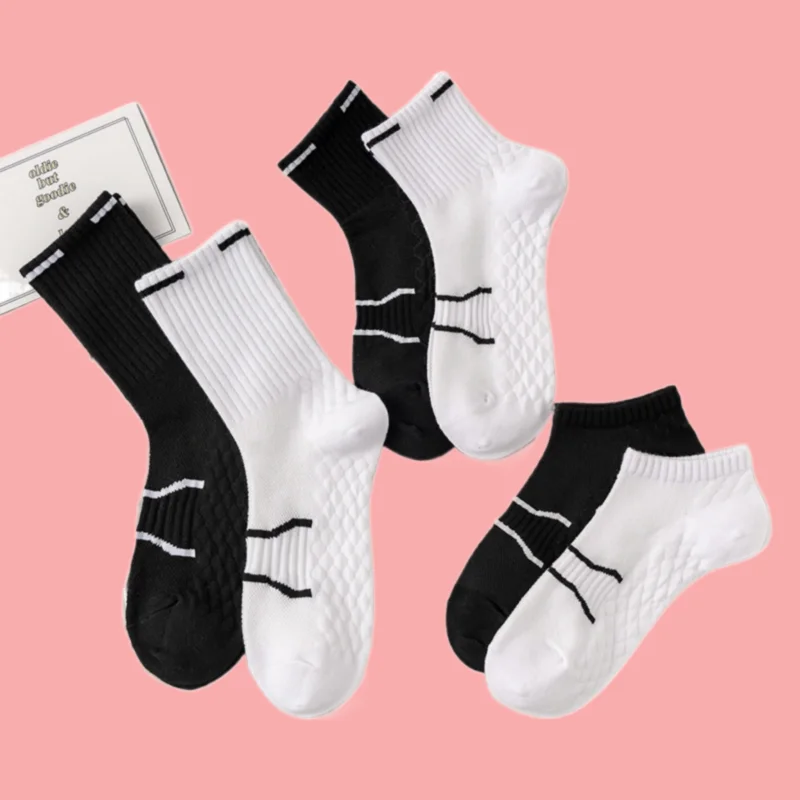 6/12 Pairs 2024 New Black And White Socks For Women And Men Mid-tube Socks Versatile Massage Bottom Thickened Sports Socks