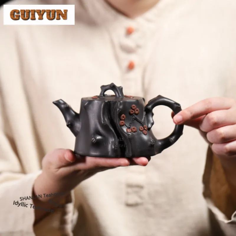 

Подлинные чайники из фиолетовой глины Исин, 260 мл, горшок ручной работы из сосны, чайник из необработанной руды, черная грязь с заварочным устройством, чайный сервиз Zisha, поделка