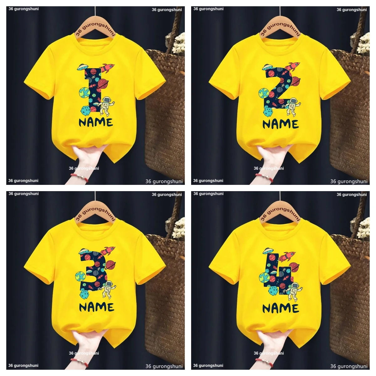 

Personalized Birthday Kid Shirt Space Astronauts Number 1-9 Print T-shirt Boys Clothes Custom Name Child Shirt Kid Birthday Gift