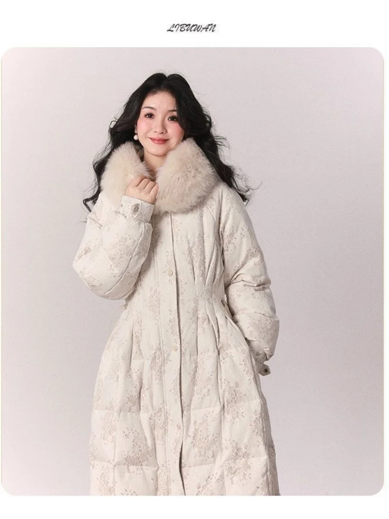 Big Fur Collar Long Style Down Cotton Jacket, Women's Winter New Design, Thick And Warm Trendy Elegant Parkas Overcoat w1598