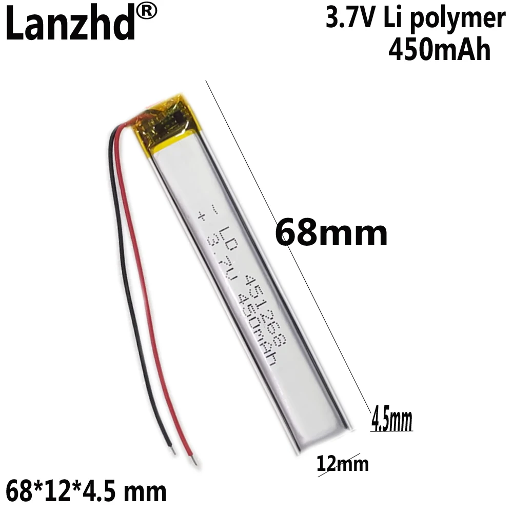 3.7V 450mAh Li polymer lithium battery For Cami reads the pen Caterpillar reads the pen LED Light bar battery 68*12*4.5mm