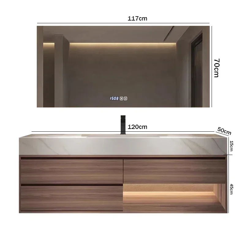 c13-Nordic Rock Panel Bathroom Cabinet Modern Hotel Vanity with Sink Mirror Cabinet Simple Bathroom Furniture Armadietto Bagno C