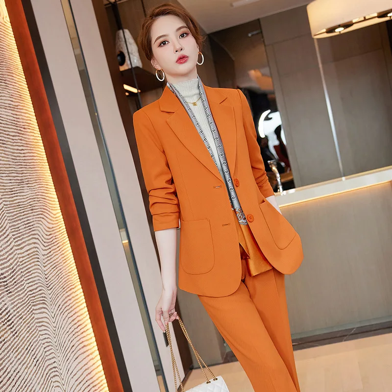 Orange Business Wear Suit Women's Autumn Clothing Temperament Goddess Style Suit Autumn and Winter New High Sense Work Clothes A